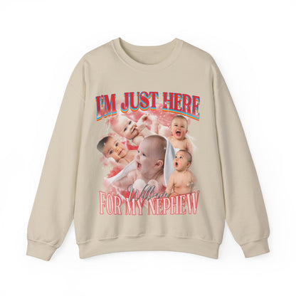 Custom Bootleg Rap Tee I'm Just Here For My Nephew Sweatshirt, Custom Photo, Vintage Graphic 90s Sweatshirt, Aunt Sweatshirt, S1491