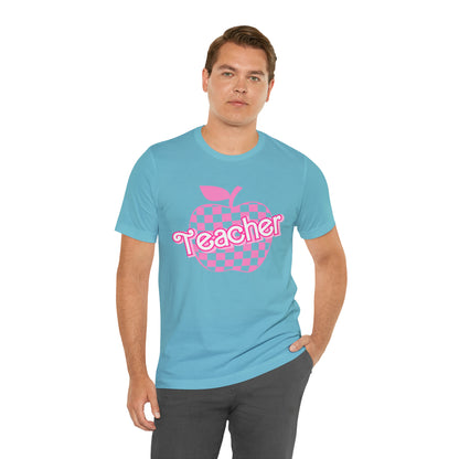 Pink Checkered Teacher Shirts, Trendy Teacher T Shirt, Retro Back to school, Teacher Appreciation, Apple Checkered Teacher Tee, T740