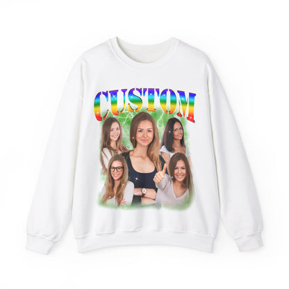 Custom Photo Bootleg Girlfriend Rainbow 90s Retro Vintage Sweatshirt, Face for Boyfriend Birthday Gift on Sweatshirt, Bootleg Tee, S1523