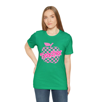 Pink Checkered Teacher Shirts, Trendy Teacher T Shirt, Retro Back to school, Teacher Appreciation, Apple Checkered Teacher Tee, T739