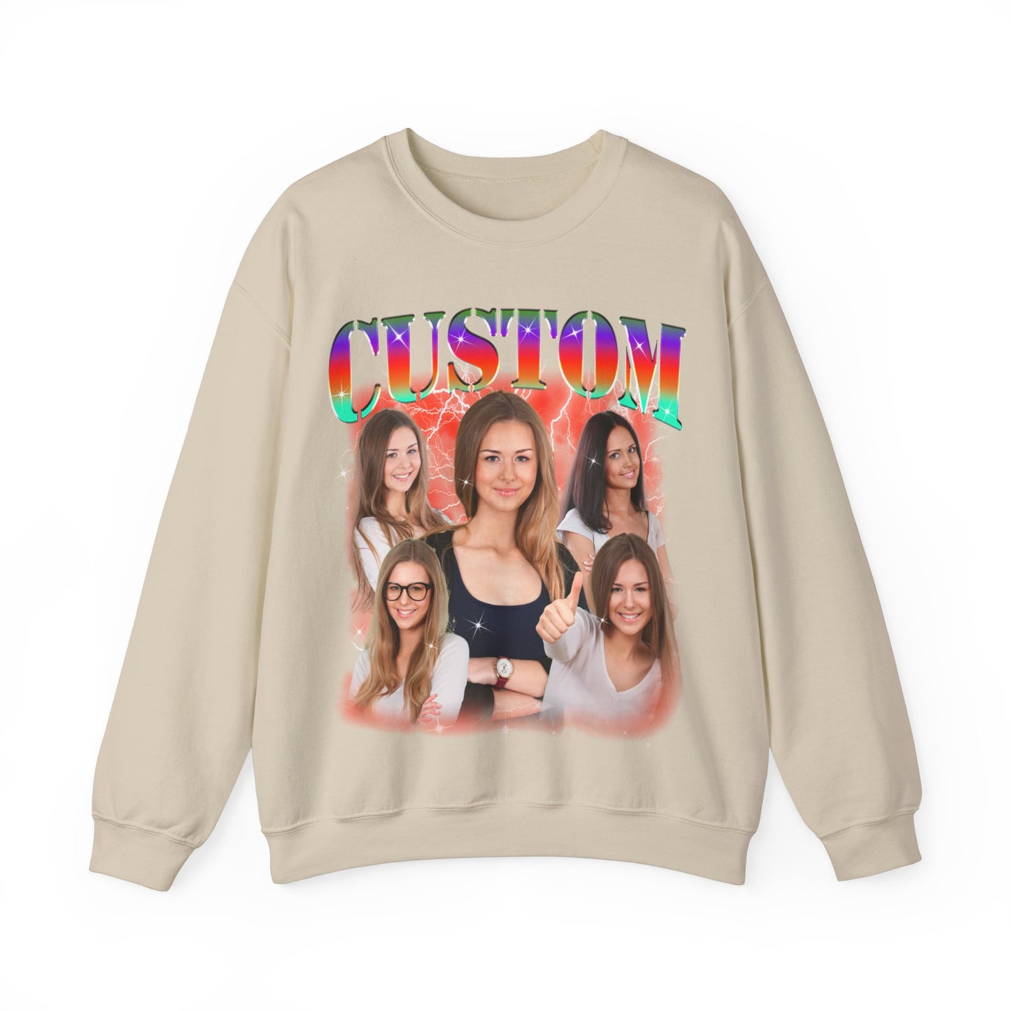 Custom Photo Bootleg Girlfriend Rainbow 90s Retro Vintage Sweatshirt, Face for Boyfriend Birthday Gift on Sweatshirt, Bootleg Tee, S1530
