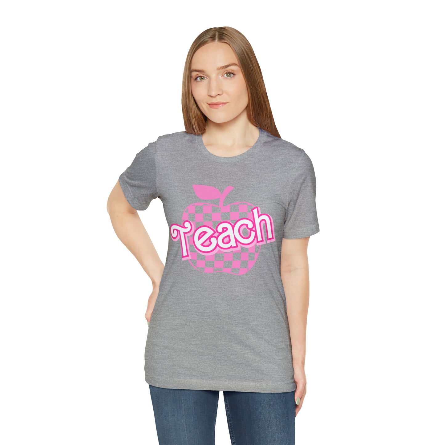 Pink Checkered Teacher Shirts, Trendy Teacher T Shirt, Retro Back to school, Teacher Appreciation, Apple Checkered Teacher Tee, T738