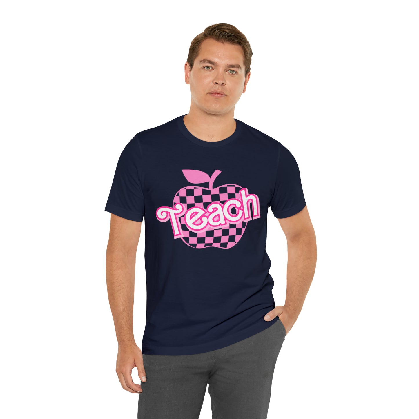 Pink Checkered Teacher Shirts, Trendy Teacher T Shirt, Retro Back to school, Teacher Appreciation, Apple Checkered Teacher Tee, T738