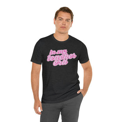 In My Teacher Era Shirt, 3D Teacher Pink Shirt, Teacher Shirts Trendy, Teacher Appreciation Checkered Teacher Tee, Gifts for Teachers, T781