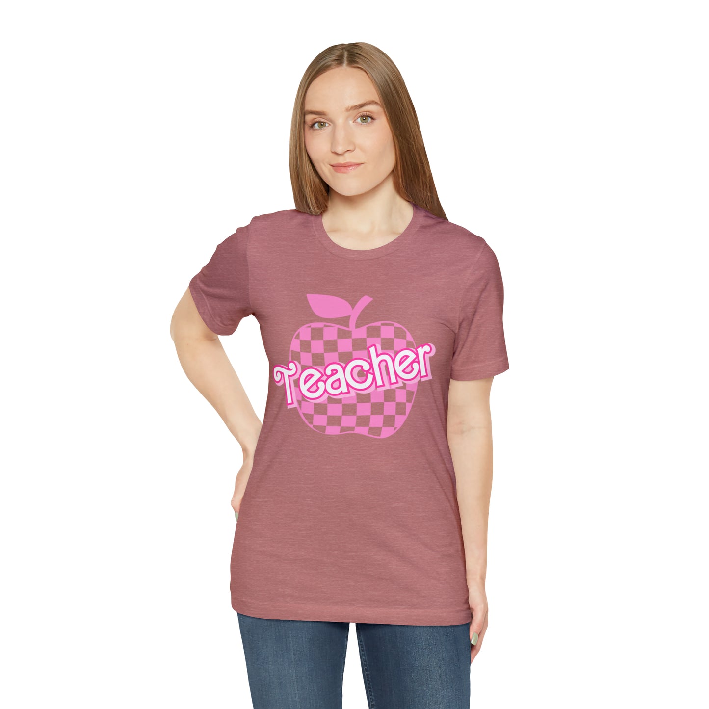 Pink Checkered Teacher Shirts, Trendy Teacher T Shirt, Retro Back to school, Teacher Appreciation, Apple Checkered Teacher Tee, T740