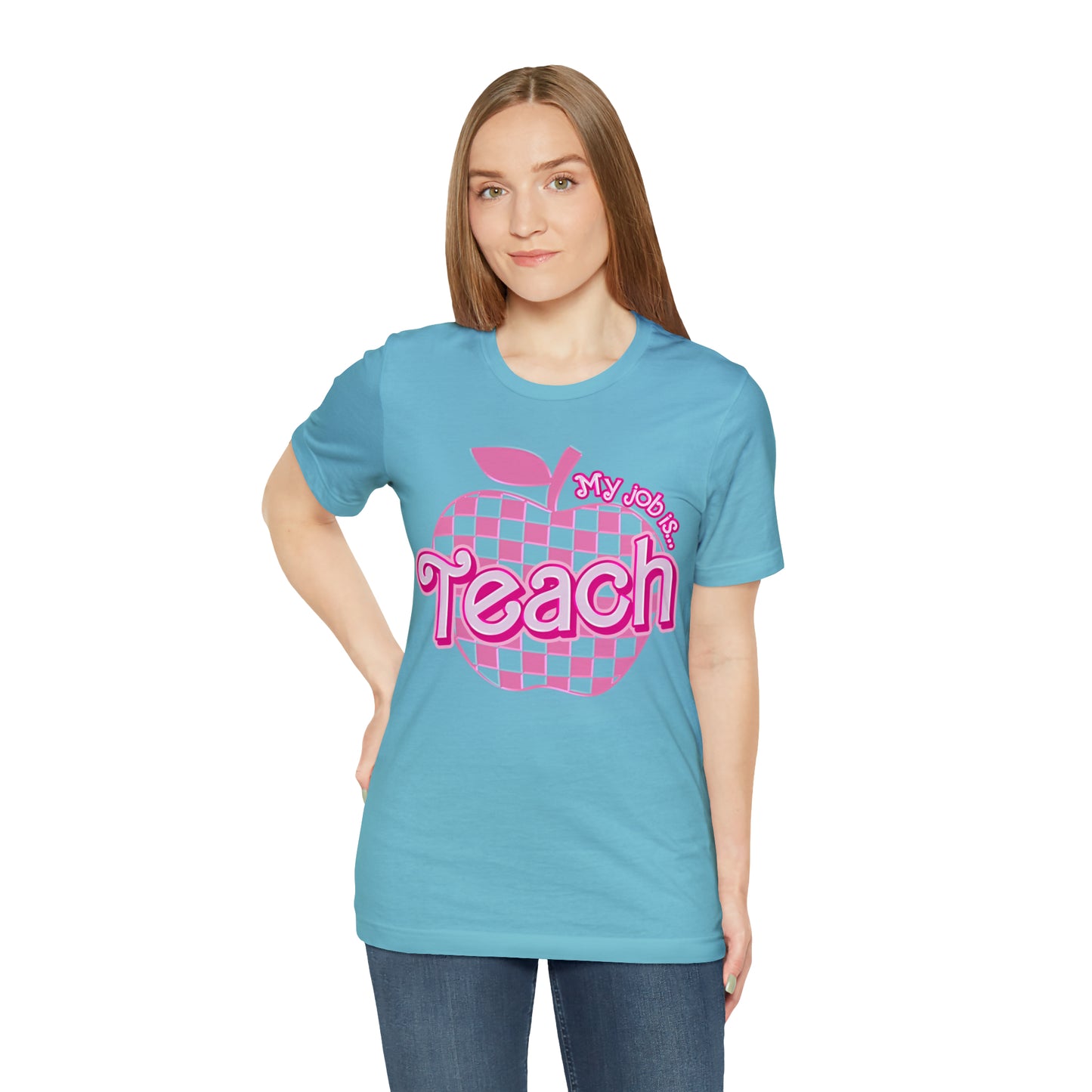 My Job is Teach Shirt, 3D Text Printer Pink Teacher Shirts, Trendy Teacher T Shirt, Retro Back to school, Teacher Appreciation, T803