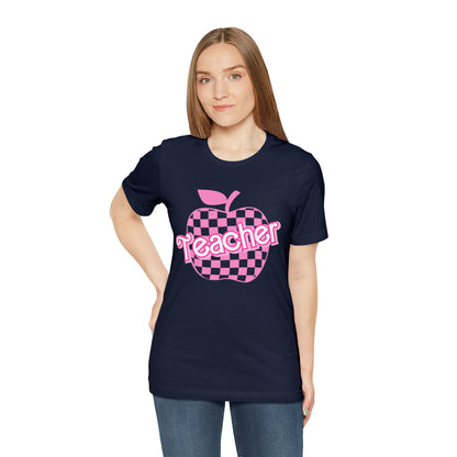 Pink Checkered Teacher Shirts, Trendy Teacher T Shirt, Retro Back to school, Teacher Appreciation, Apple Checkered Teacher Tee, T740