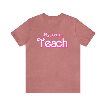 My Job is Teach Shirt, Pink Teacher Shirts, Trendy Teacher T Shirt, Retro Back to school, Teacher Appreciation, Checkered Teacher Tee, T734