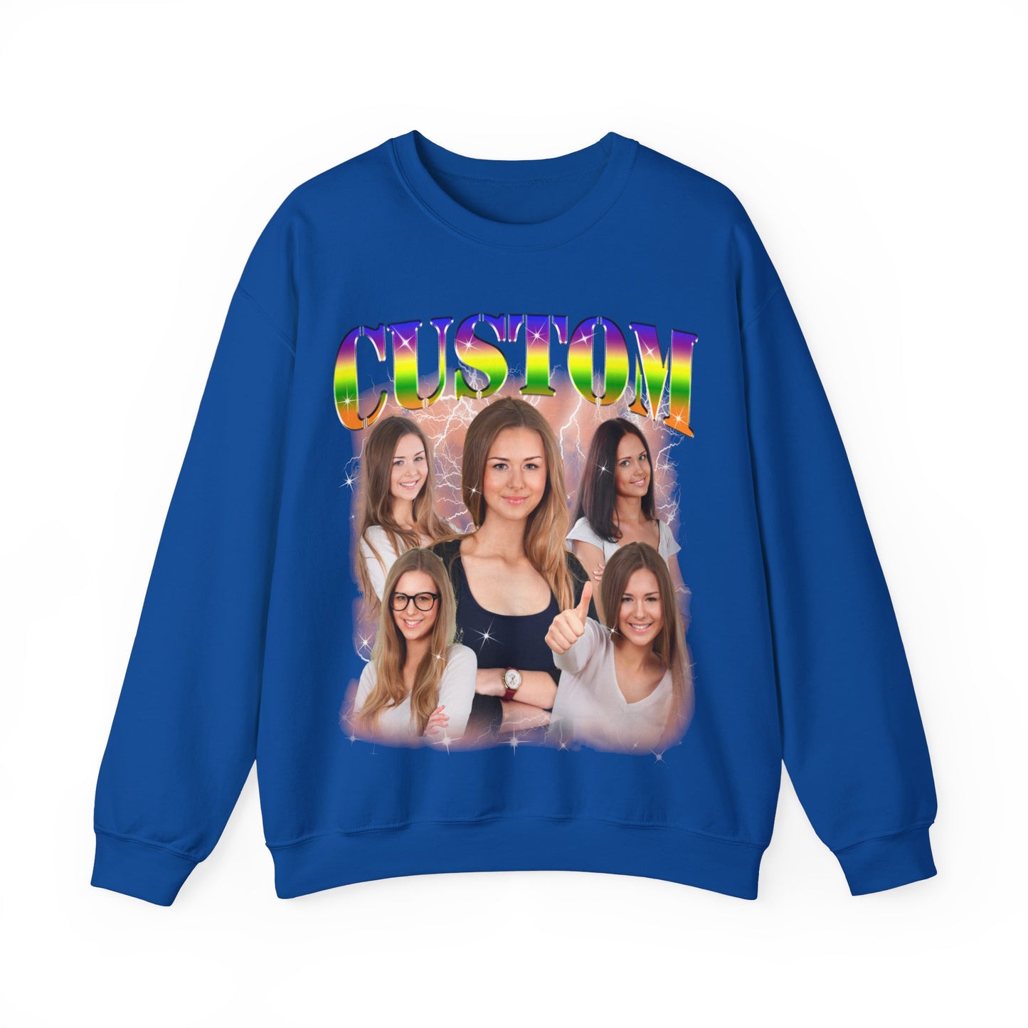 Custom Photo Bootleg Girlfriend Rainbow 90s Retro Vintage Sweatshirt, Face for Boyfriend Birthday Gift on Sweatshirt, Bootleg Tee, S1529