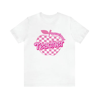 Preschool Teacher Shirt, Pink Teacher Shirts, Trendy Teacher Tshirt, Teacher Appreciation Checkered Teacher Tee, Gifts for Teachers, T798