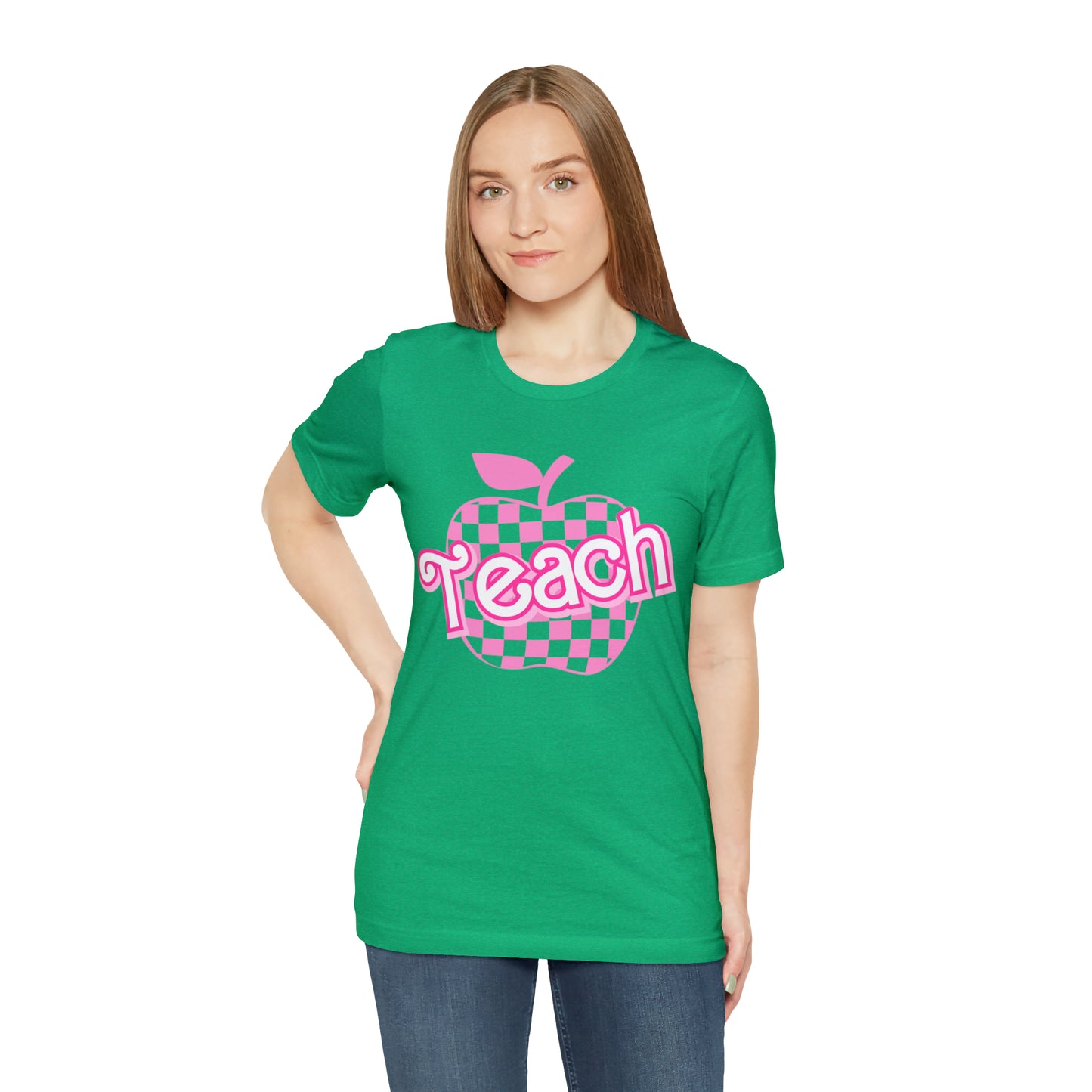 Pink Checkered Teacher Shirts, Trendy Teacher T Shirt, Retro Back to school, Teacher Appreciation, Apple Checkered Teacher Tee, T738