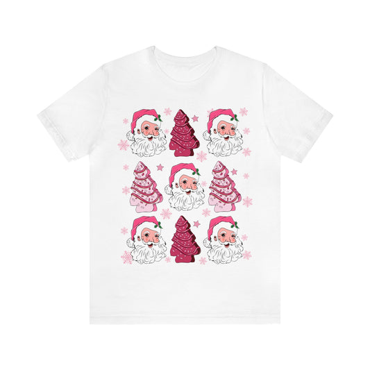 Christmas Tree Cake shirt, Pink Santa Sweatshirt, Funny Holiday Pullover, Retro Hippy Santa Shirt, Preppy Christmas tshirt, T926