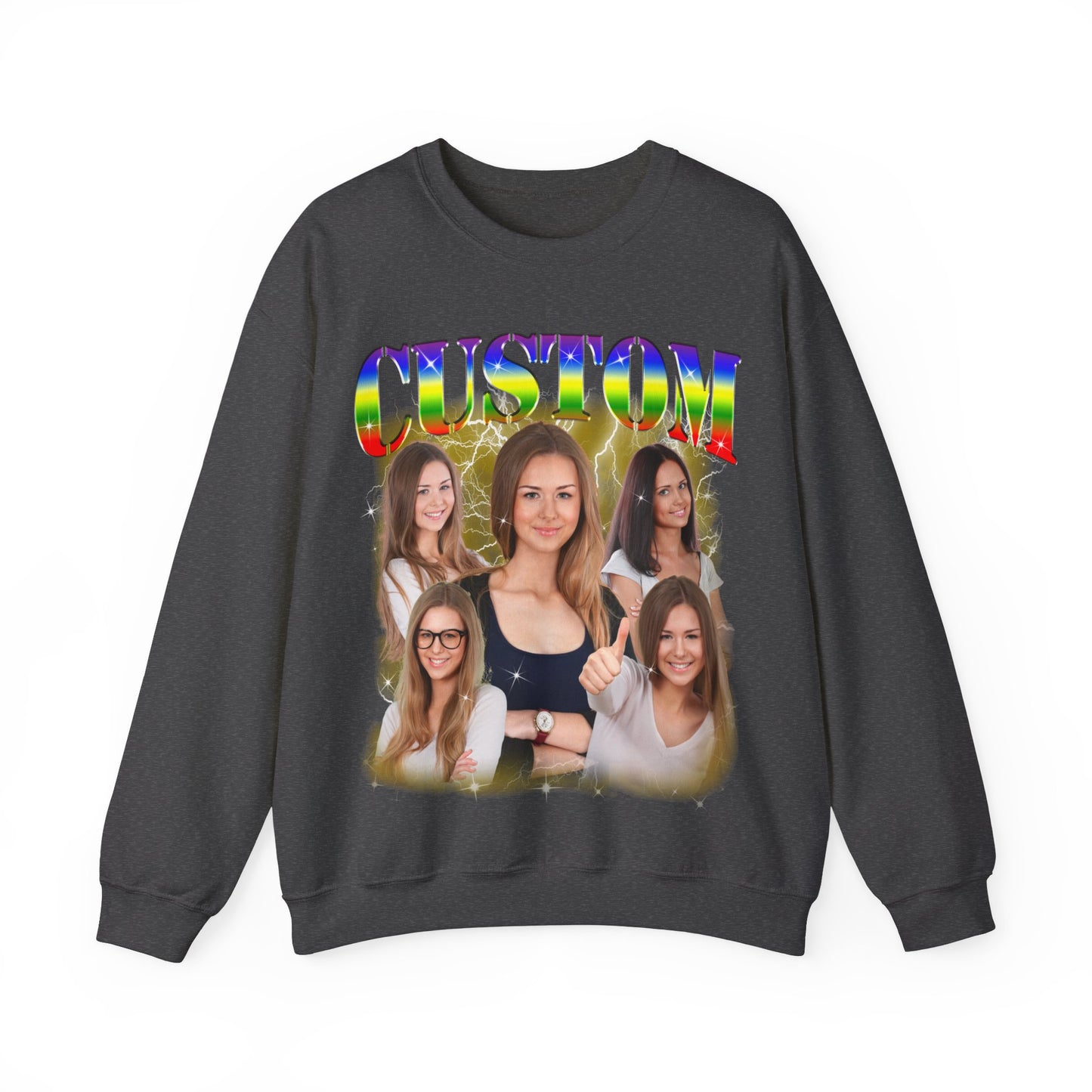 Custom Photo Bootleg Girlfriend Rainbow 90s Retro Vintage Sweatshirt, Face for Boyfriend Birthday Gift on Sweatshirt, Bootleg Tee, S1528