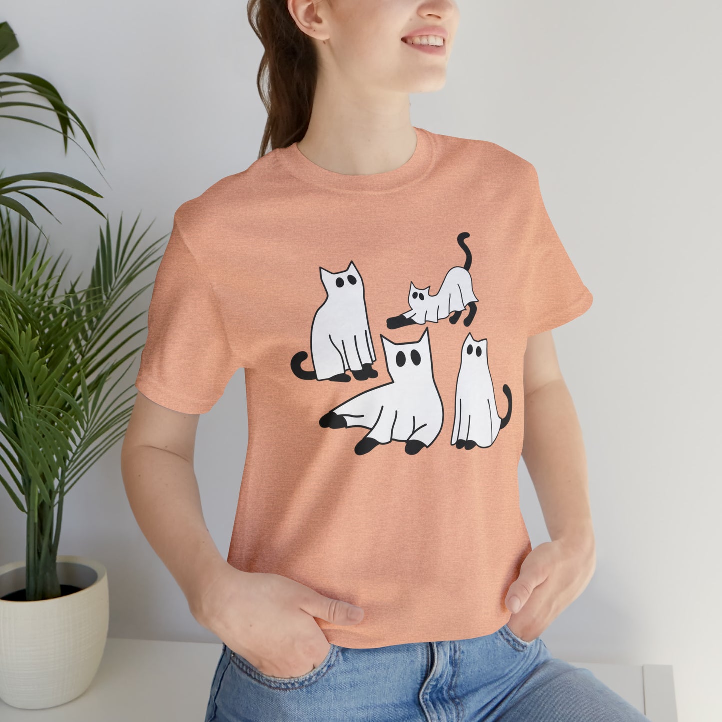 Cat Halloween tshirt, Ghost Halloween Shirt, Ghost Cat Shirt, Fall tshirt for Women, T525