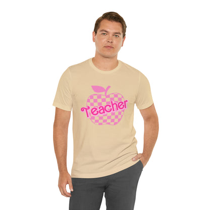 Pink Checkered Teacher Shirts, Trendy Teacher T Shirt, Retro Back to school, Teacher Appreciation, Apple Checkered Teacher Tee, T739