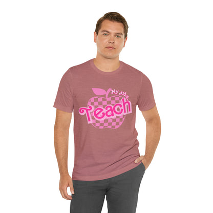 My Job is Teach Shirt, Pink Teacher Shirts, Trendy Teacher T Shirt, Retro Back to school, Teacher Appreciation, Checkered Teacher Tee, T736