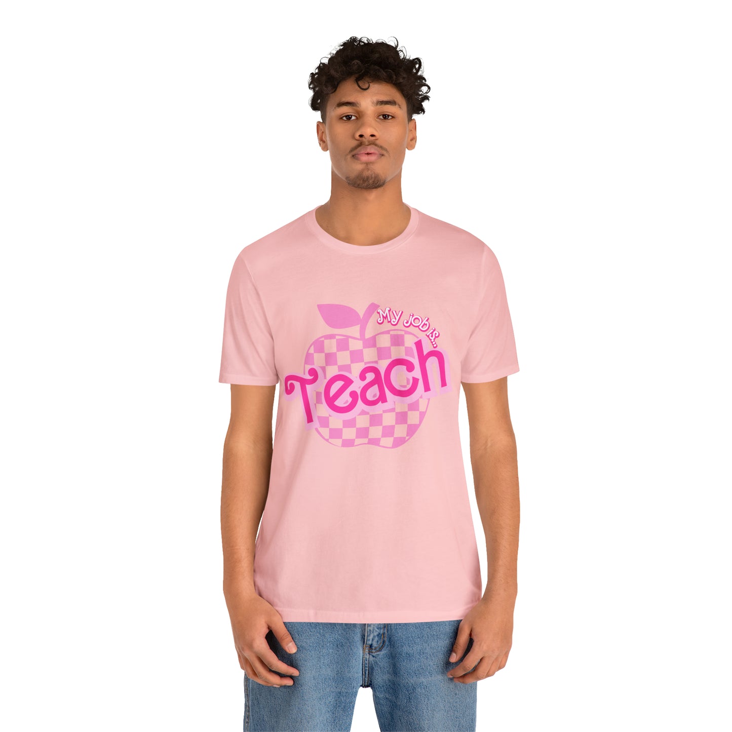 My Job is Teach Shirt, Pink Teacher Shirts, Trendy Teacher T Shirt, Retro Back to school, Teacher Appreciation, Checkered Teacher Tee, T736