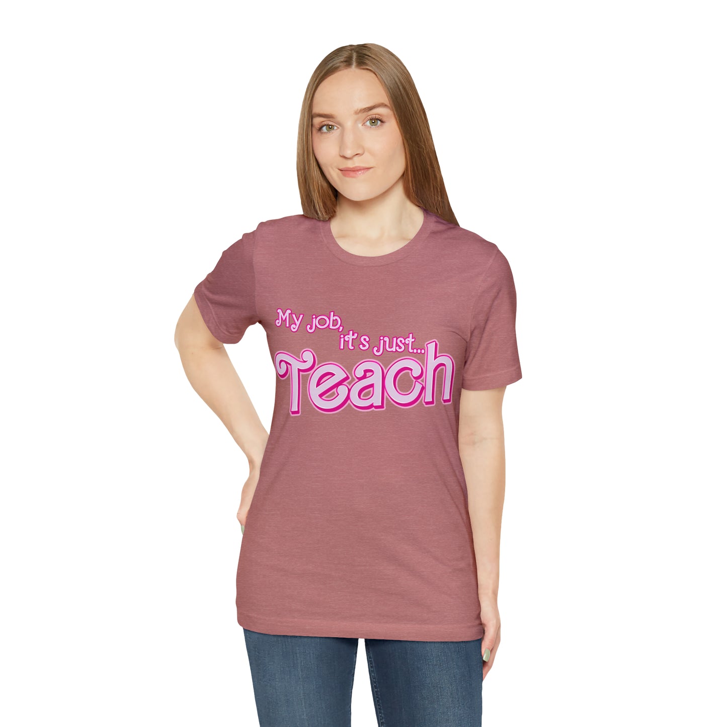 My Job is Teach Shirt, 3D Text Printer Pink Teacher Shirts, Trendy Teacher T Shirt, Retro Back to school, Teacher Appreciation, T804