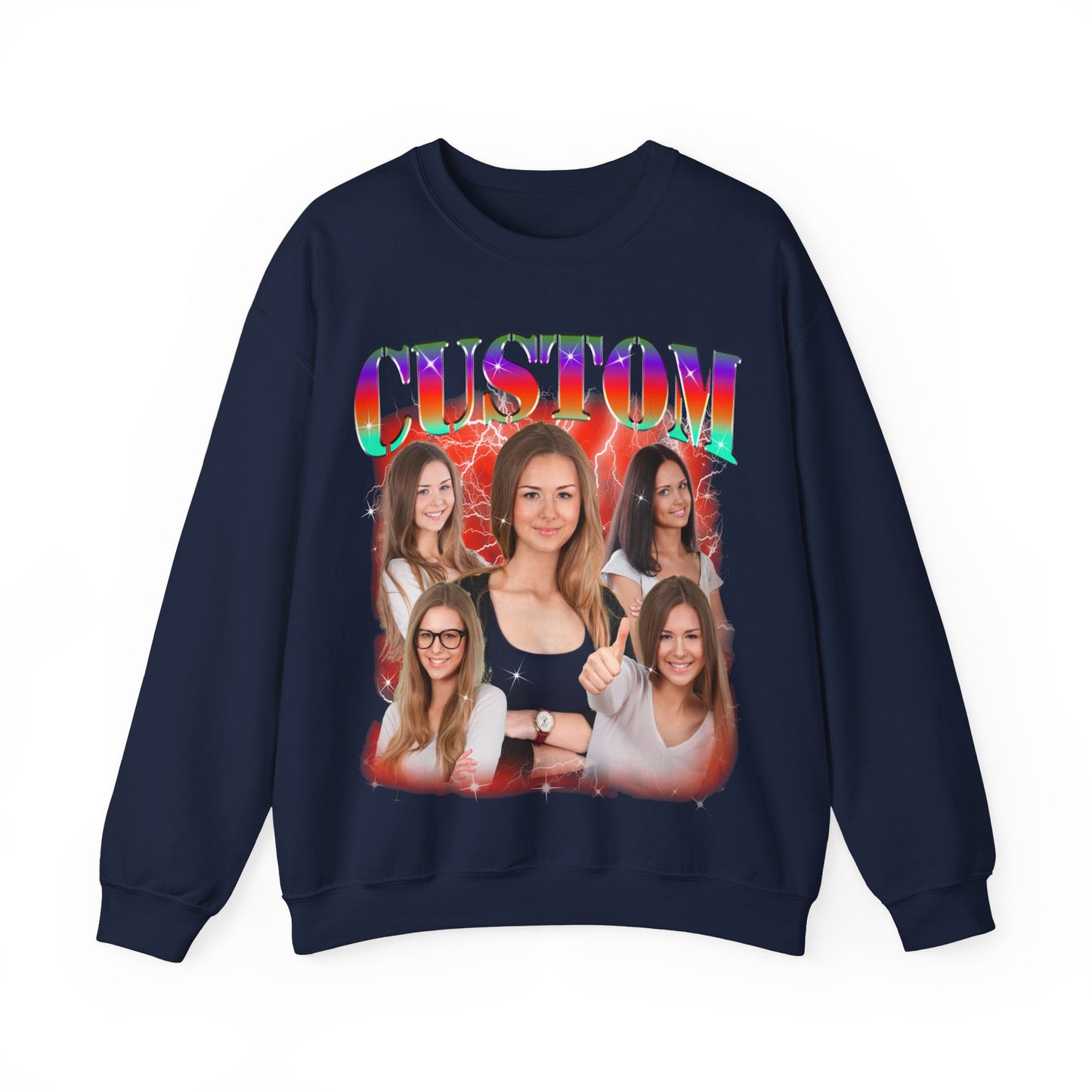Custom Photo Bootleg Girlfriend Rainbow 90s Retro Vintage Sweatshirt, Face for Boyfriend Birthday Gift on Sweatshirt, Bootleg Tee, S1530