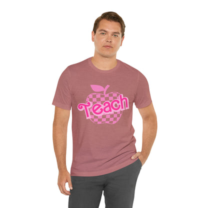 Pink Checkered Teacher Shirts, Trendy Teacher T Shirt, Retro Back to school, Teacher Appreciation, Apple Checkered Teacher Tee, T737