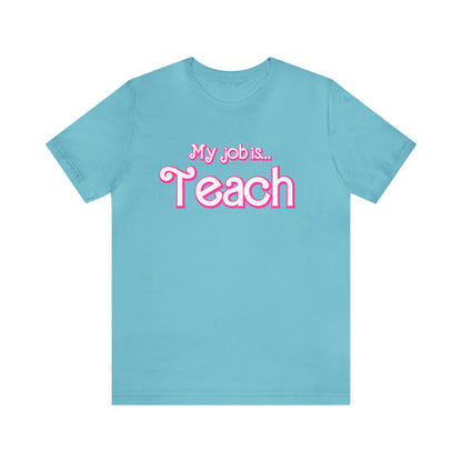 My Job is Teach Shirt, Pink Teacher Shirts, Trendy Teacher T Shirt, Retro Back to school, Teacher Appreciation, Checkered Teacher Tee, T734