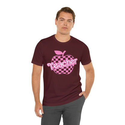 Pink Checkered Teacher Shirts, Trendy Teacher T Shirt, Retro Back to school, Teacher Appreciation, Apple Checkered Teacher Tee, T740