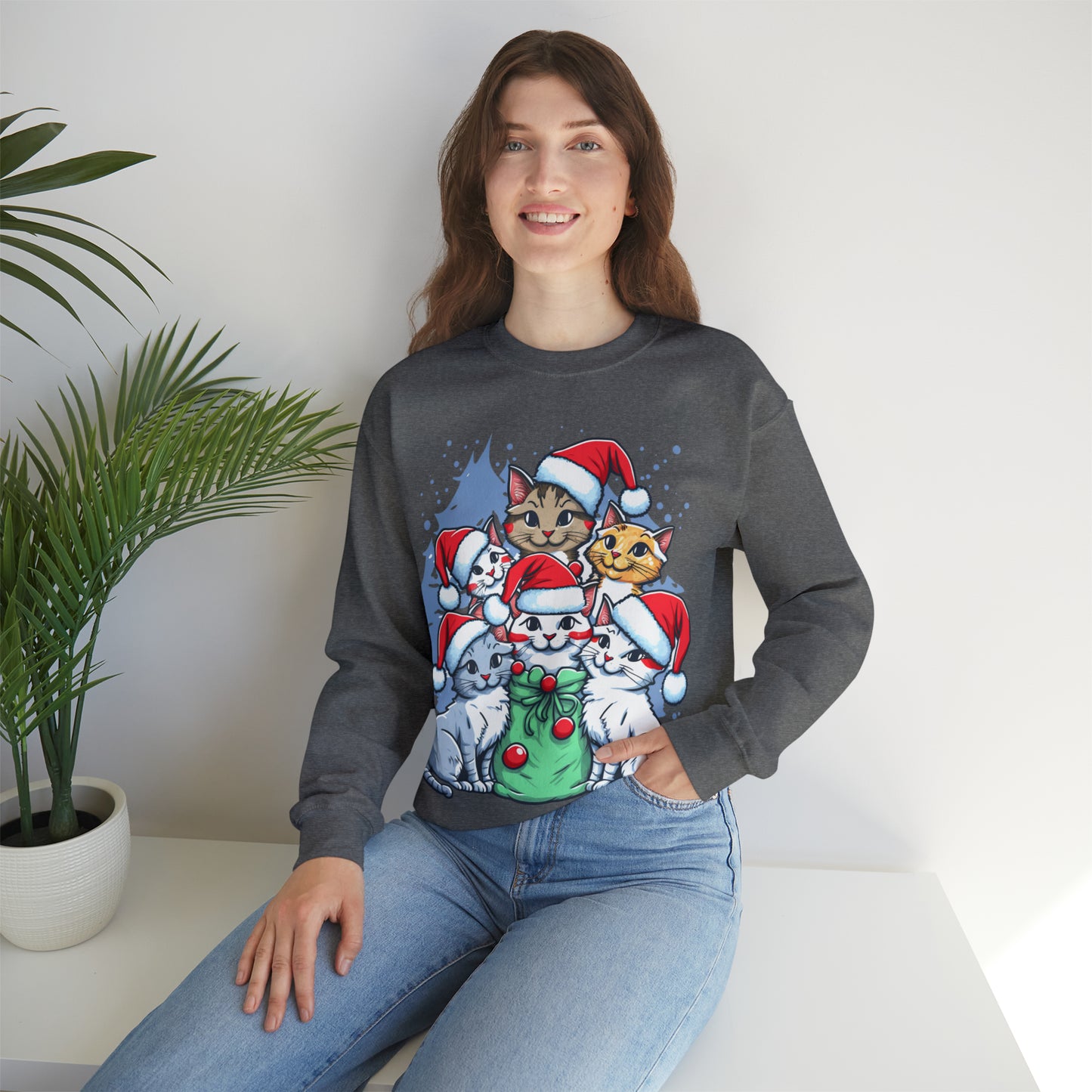 Cats Christmas Sweatshirt, Cat Lover Sweatshirt, Cat Mom Sweatshirt, Christmas Gift for Women Christmas Holiday Sweatshirt, S848
