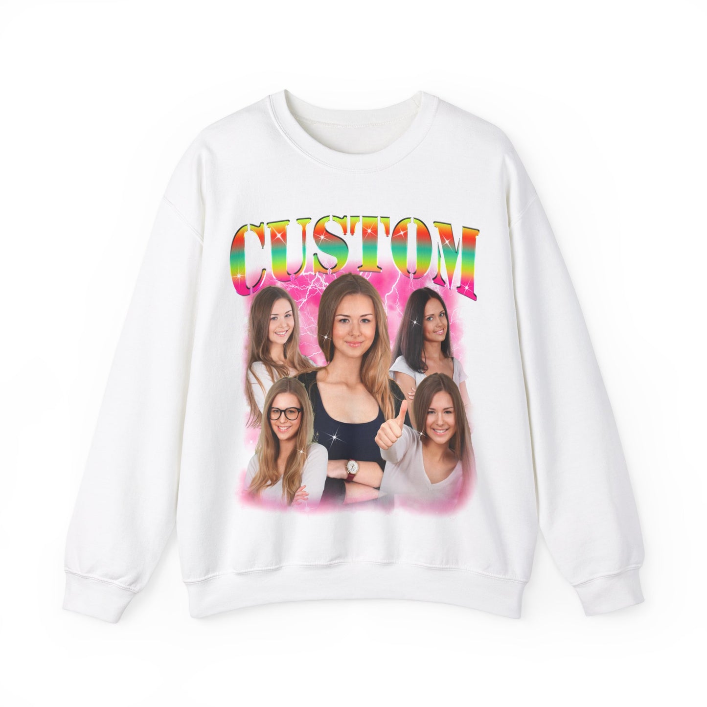 Custom Photo Bootleg Girlfriend Rainbow 90s Retro Vintage Sweatshirt, Face for Boyfriend Birthday Gift on Sweatshirt, Bootleg Tee, S1531