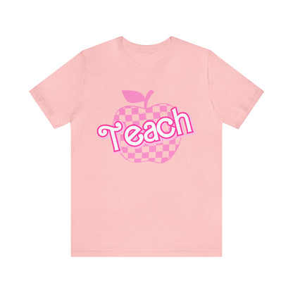 Pink Checkered Teacher Shirts, Trendy Teacher T Shirt, Retro Back to school, Teacher Appreciation, Apple Checkered Teacher Tee, T738