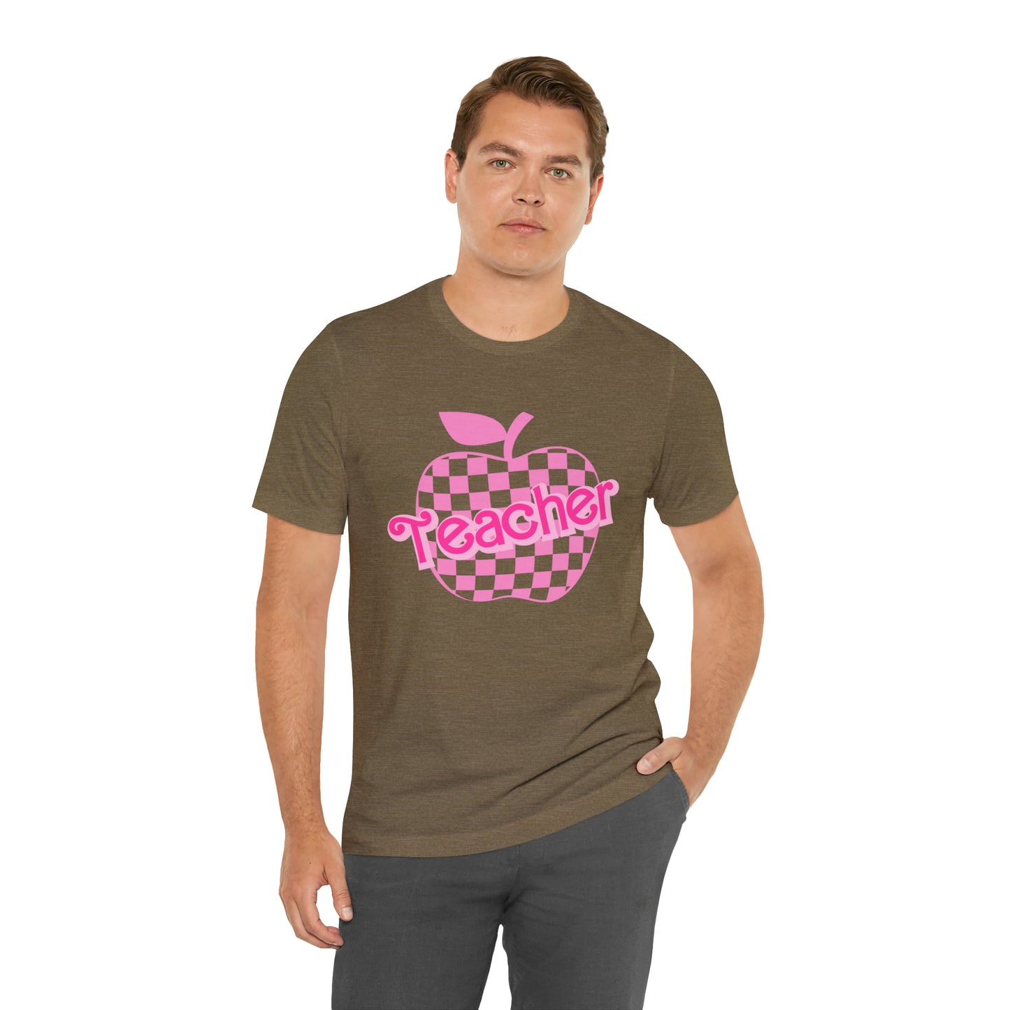 Pink Checkered Teacher Shirts, Trendy Teacher T Shirt, Retro Back to school, Teacher Appreciation, Apple Checkered Teacher Tee, T739