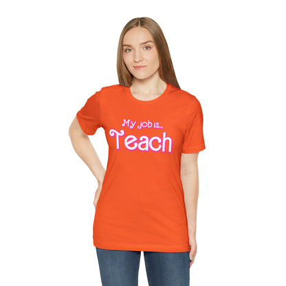 My Job is Teach Shirt, Pink Teacher Shirts, Trendy Teacher T Shirt, Retro Back to school, Teacher Appreciation, Checkered Teacher Tee, T734