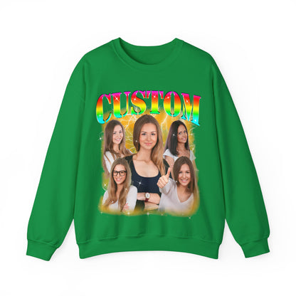 Custom Photo Bootleg Girlfriend Rainbow 90s Retro Vintage Sweatshirt, Face for Boyfriend Birthday Gift on Sweatshirt, Bootleg Tee, S1524