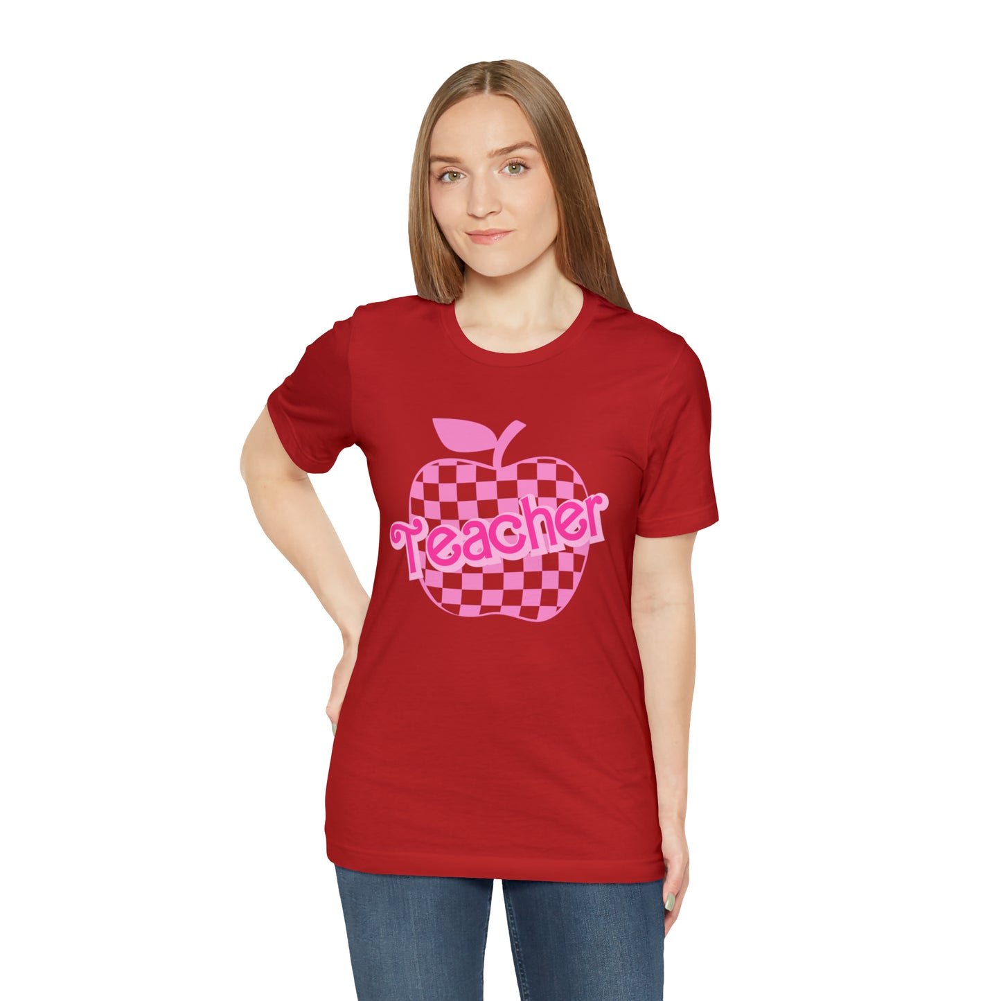 Pink Checkered Teacher Shirts, Trendy Teacher T Shirt, Retro Back to school, Teacher Appreciation, Apple Checkered Teacher Tee, T739