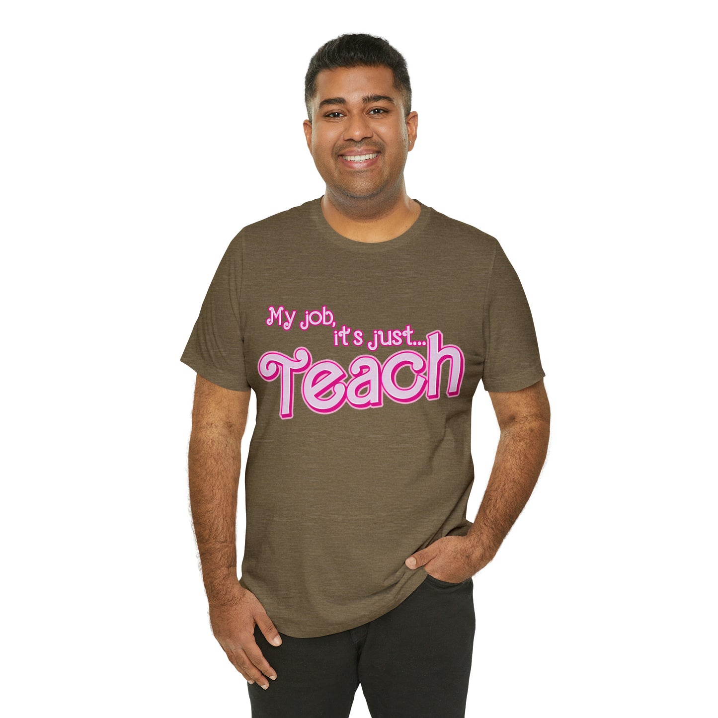 My Job is Teach Shirt, 3D Text Printer Pink Teacher Shirts, Trendy Teacher T Shirt, Retro Back to school, Teacher Appreciation, T804