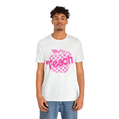 My Job is Teach Shirt, Pink Teacher Shirts, Trendy Teacher T Shirt, Retro Back to school, Teacher Appreciation, Checkered Teacher Tee, T736