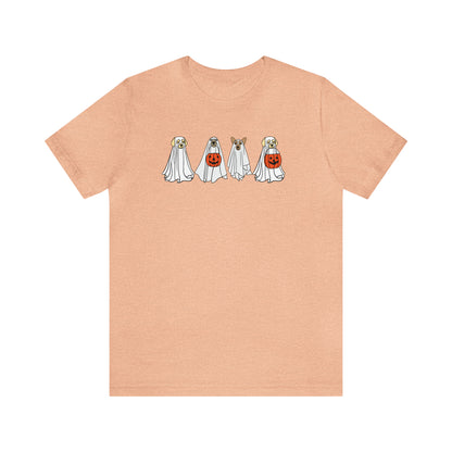 Dog Halloween Shirt, Fall T-shirts for Women, Ghost Halloween tshirt, Pumpkin T Shirt, Ghost Dog TShirt, T528