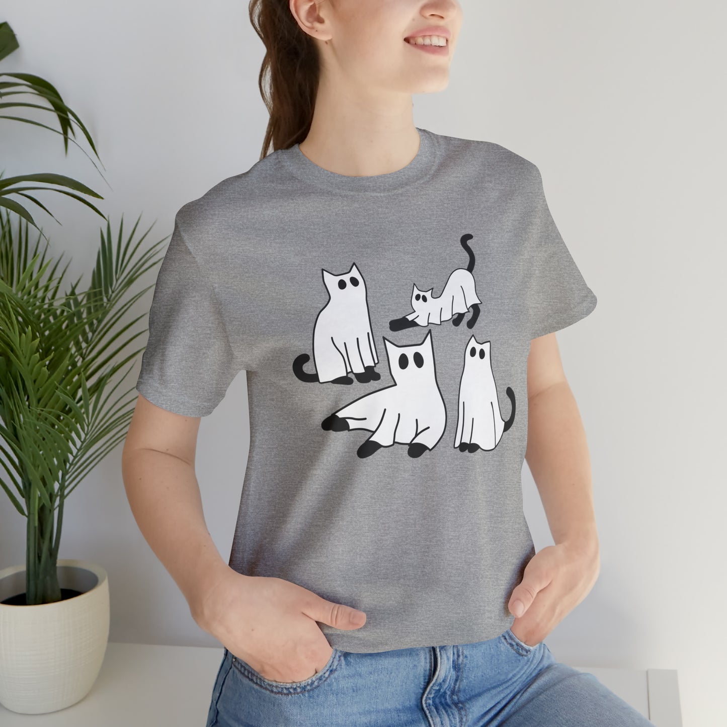 Cat Halloween tshirt, Ghost Halloween Shirt, Ghost Cat Shirt, Fall tshirt for Women, T525