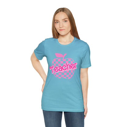 Pink Checkered Teacher Shirts, Trendy Teacher T Shirt, Retro Back to school, Teacher Appreciation, Apple Checkered Teacher Tee, T739