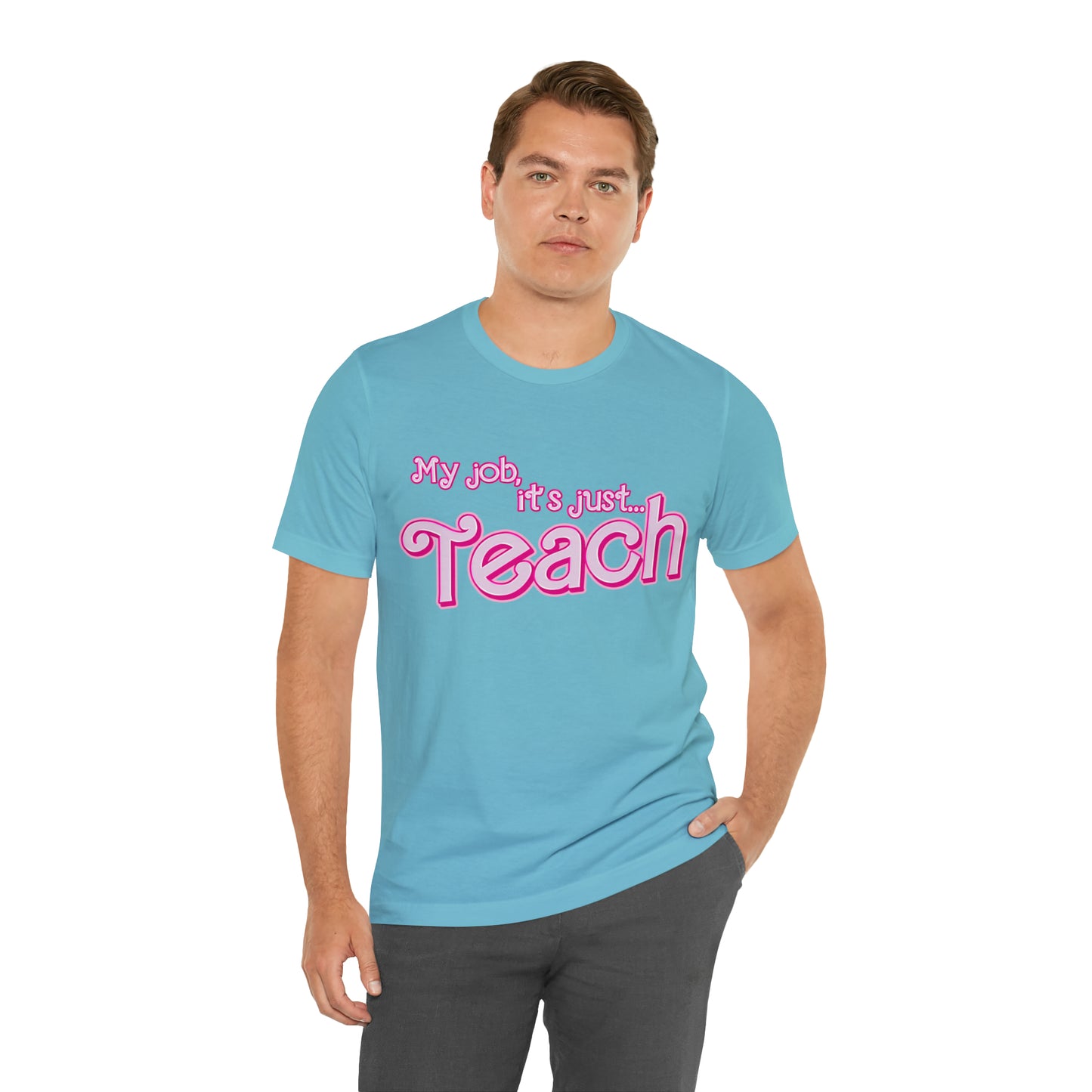 My Job is Teach Shirt, 3D Text Printer Pink Teacher Shirts, Trendy Teacher T Shirt, Retro Back to school, Teacher Appreciation, T804