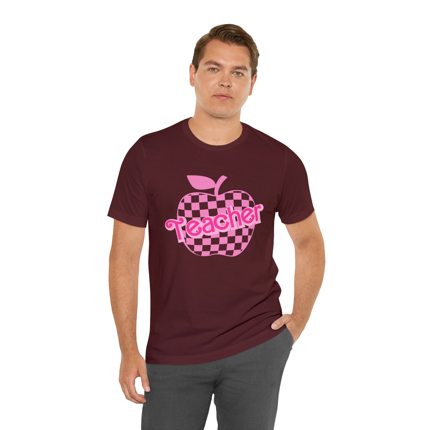 Pink Checkered Teacher Shirts, Trendy Teacher T Shirt, Retro Back to school, Teacher Appreciation, Apple Checkered Teacher Tee, T739