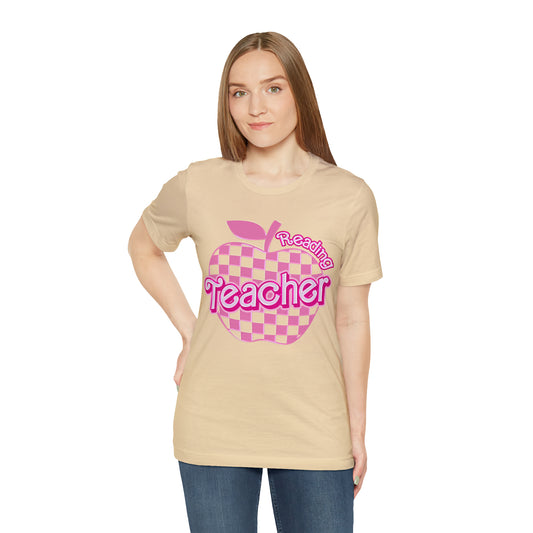 Reading teacher shirt, Pink Teacher Shirts, Teacher Appreciation Checkered Tee, Gifts for Teachers, Retro Teacher Shirt, Teacher Era, T799