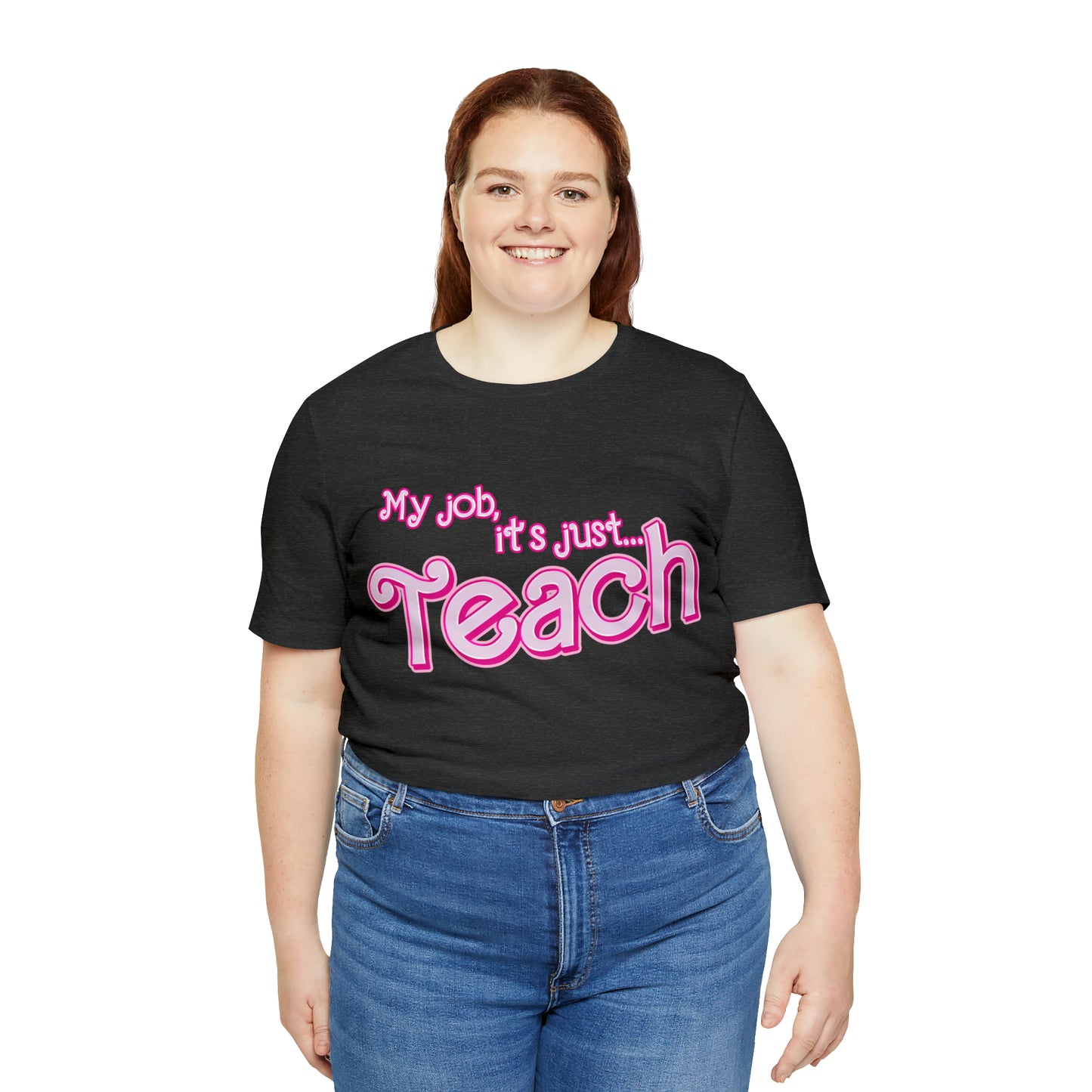 My Job is Teach Shirt, 3D Text Printer Pink Teacher Shirts, Trendy Teacher T Shirt, Retro Back to school, Teacher Appreciation, T804