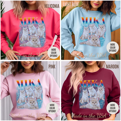 Pet Custom Vintage Sweatshirt, Custom Bootleg Rap Sweatshirt Cat Bootleg Retro 90's Sweatshirt Gift For Her Customize Pet Sweatshirt, SW1333