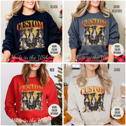 Retro Custom Your Own Bootleg Tee, Custom Cat Bootleg Tee, Custom Dog Bootleg Tee Custom dog portrait, Vintage Graphic 90s Sweatshirt, S1390