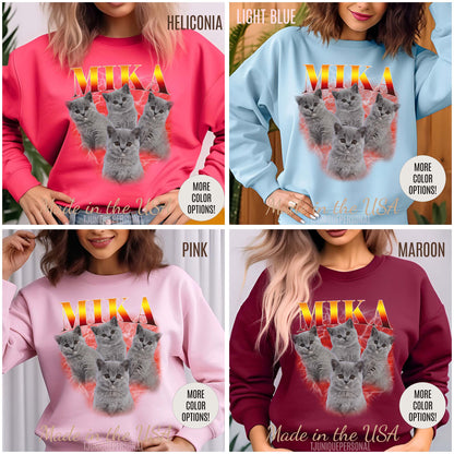 Pet Custom Vintage Sweatshirt, Custom Bootleg Rap Sweatshirt Cat Bootleg Retro 90's Sweatshirt Gift For Her Customize Pet Sweatshirt, SW1334