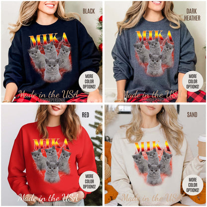 Pet Custom Vintage Sweatshirt, Custom Bootleg Rap Sweatshirt Cat Bootleg Retro 90's Sweatshirt Gift For Her, Customize Pet Sweatshirt, S1334