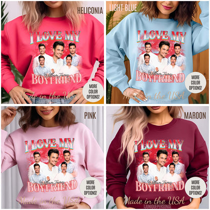 Custom I Love My Boyfriend Sweatshirt, Customized Photo Bootleg Rap Sweatshirt, Valentine Matching Couple Sweatshirt, SW1358