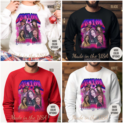 Custom Bootleg Rap Sweatshirt, Vintage Graphic 90s Custom Photo Sweatshirt, Custom Photo Sweatshirt, Sweatshirt Gift For Lover Rap, S1313