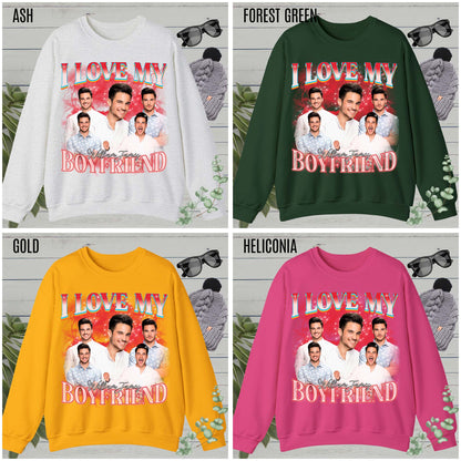 Custom I Love My Boyfriend Sweatshirt, Customized Photo Bootleg Rap Sweatshirt, Valentine Matching Couple Sweatshirt, SW1358