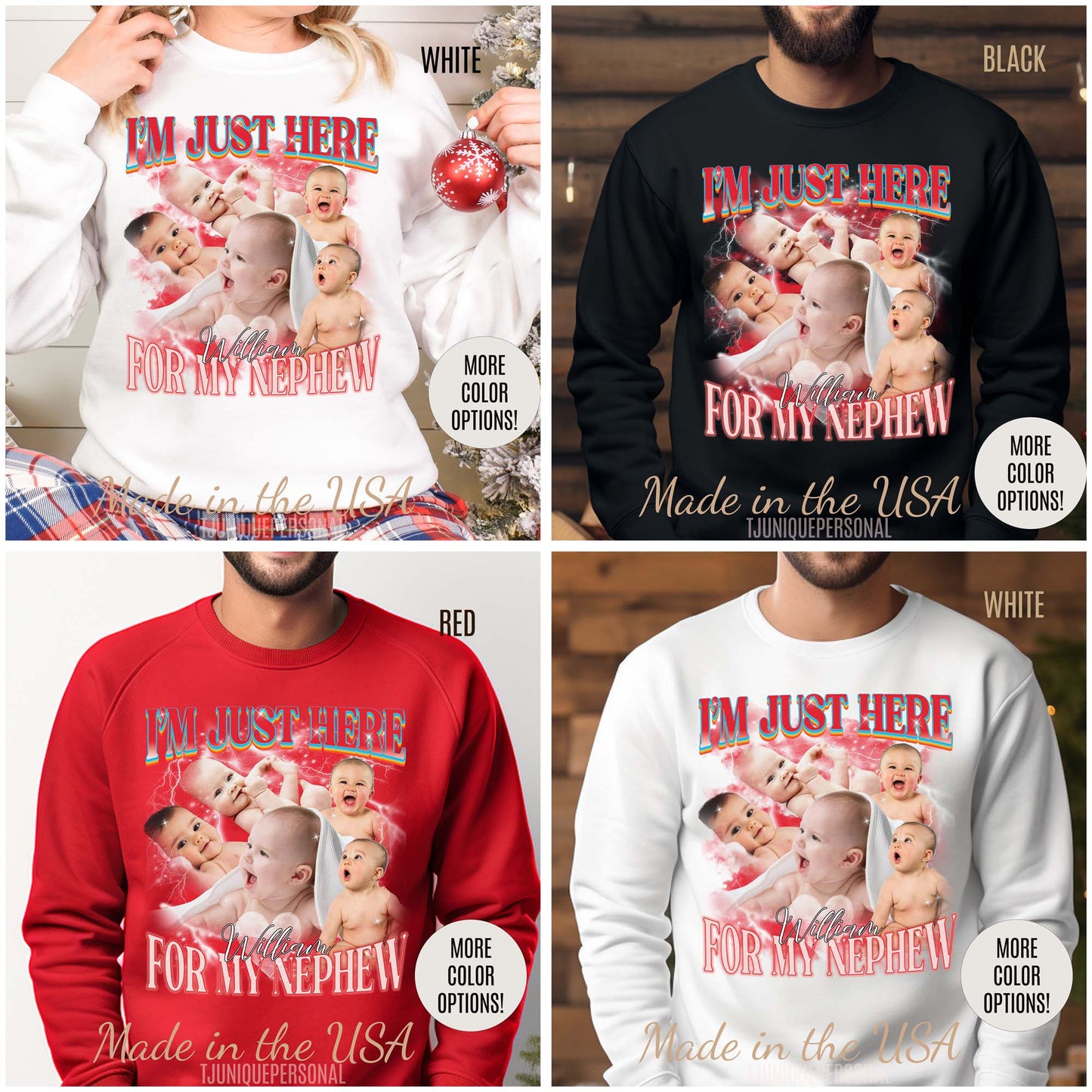 Custom Bootleg Rap Tee I'm Just Here For My Nephew Sweatshirt, Custom Photo, Vintage Graphic 90s Sweatshirt, Aunt Sweatshirt, S1491